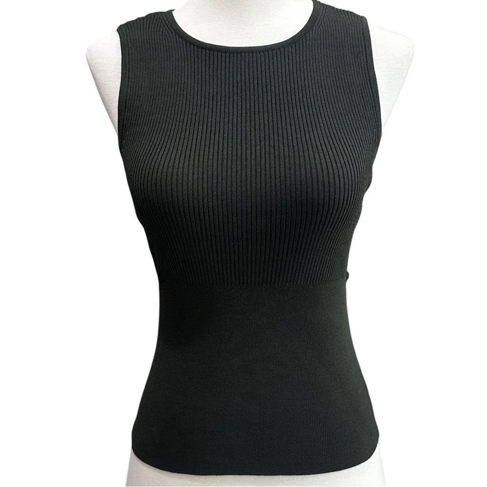 Zara Dark Hunter Green Sleeveless Ribbed Top Open Cutout Back M